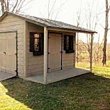 8 x 12 high classic  with a double doors, ramp and a 4 foot side porch.